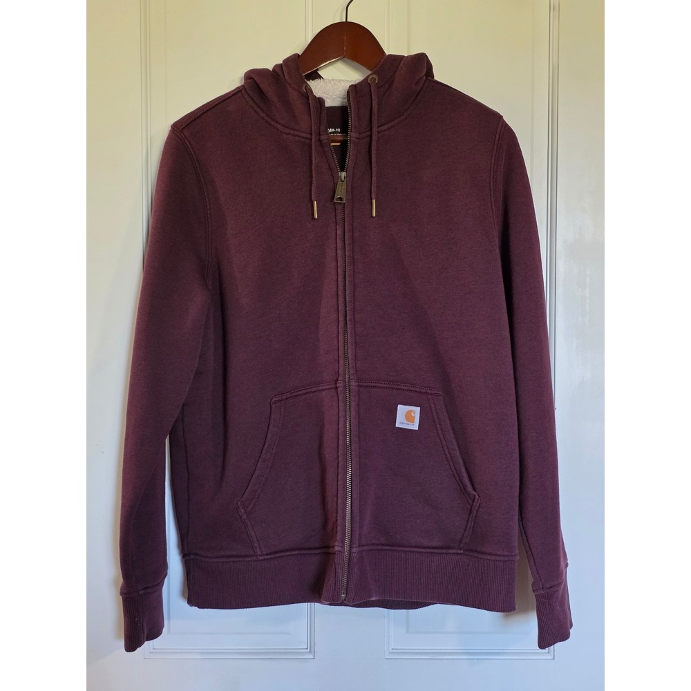 Carhartt Womens Relaxed Fit Sherpa Lined Full Zip Hoodie Burgundy Medium 8-10